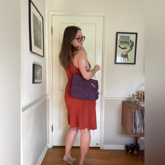 70s Vintage Purple Ultra Suede Purse w Chain Strap - Picture 3 of 13